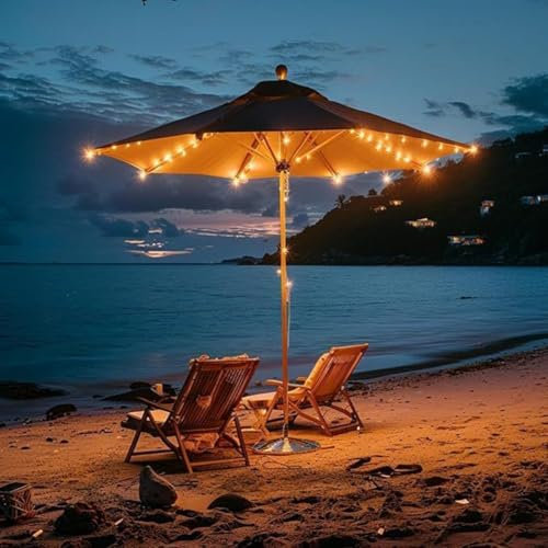Paraguas solar de 104 luces LED, tira de luz LED solar, 8 modos de luz, sombrilla de patio, luz de sombrilla, para playa, sombrilla de patio trasero (luz blanca)