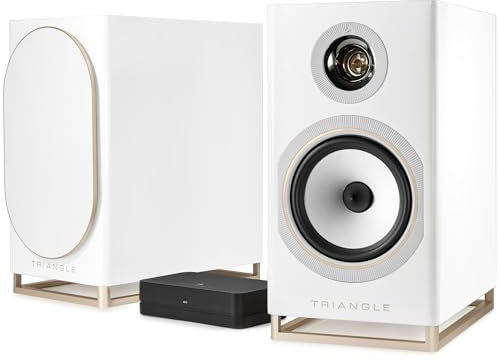TRIANGLE - Capella Smart Speakers - Kabelloses Bücherregal 2 x 100W - Wi-Fi & Bluetooth - Airplay/Chromecast - Arc und optisches Fernsehen - Made in France - 200 x 380 x 315 mm - Space White (Paar)