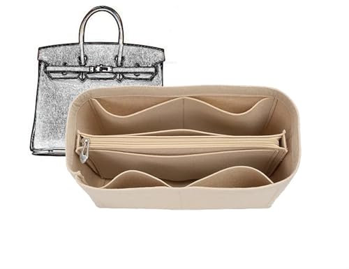XIAOYIBAIHUOUK Taschen-Organizer, gefütterte Aufbewahrungstasche, Taschen-Aufbewahrungseinsatz, tragbare Kosmetiktasche für Hermes Birkin 25/30/35 (Beige B, Birkin 30)