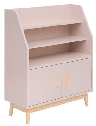 Rebecca Mobili Kinderbücherregal, Montessori Regal, Rosa Braun, MDF Kiefer, mit 3 Regalen und 1 Fach, für Bücher Spielzeug - Maße HxBxT: 100 x 80 x 33 cm - Art. RE7131