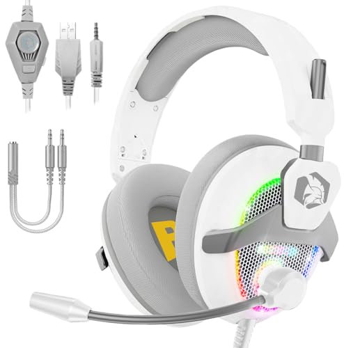 EMPIRE GAMING H-13 Cuffie Gamer RGB - PS5, PS4, Xbox One/Series, Switch, PC, Mac, Smartphone, Tablet - Telecomando - Audio Stereo ad Alta Definizione - Microfono Flessibile - Bianco