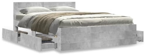 IKAYAA Bettgestell 120x200 mit Kopfteil Bett 120x200 mit schubladen Bettgestell mit Lattenrost Stauraumbett Holzbett -Betongrau-120 x 200 cm