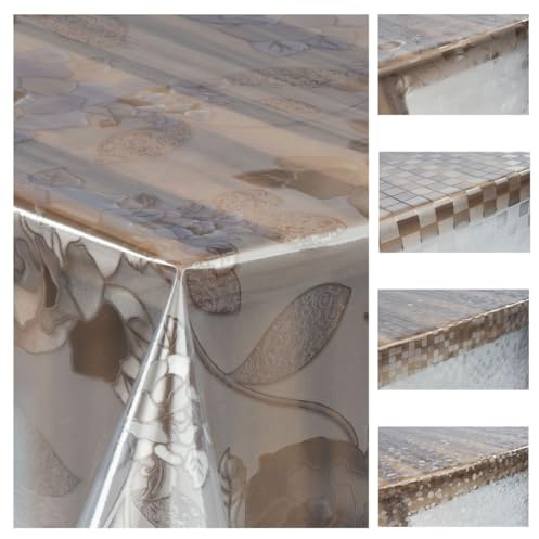 laro Premium Line 0,3mm weich transparente Tischdecke Folie Transparent Muster Tischschutz Schutzfolie Abwaschbar PVC, Muster:Folie Transparent Geblümt, Größe:110x300