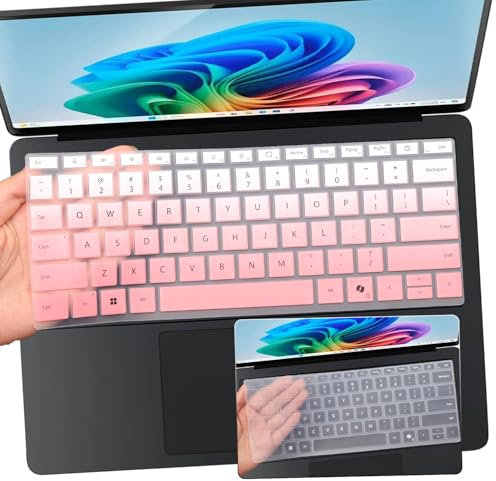 2 PCS Keyboard Cover for 2024 Microsoft Surface Laptop 7(7th Edition Copilot+ PC) 13.8 & 15 inch US Layout Keyboard Skin-OPink+Clear