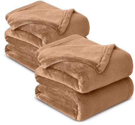 Hafaa Fleece Blanket Throw King Size XXL Pack of 2 - Fluffy Soft Warm Versatile Extra Large Cosy Throws Blankets for Bed/Sofa/Couch, Camel, 230x270cm