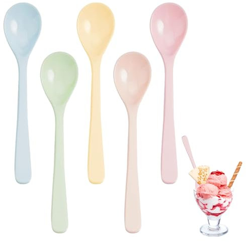 5 cucchiai di plastica, cucchiai per uovo, in plastica, piccoli, in plastica, riutilizzabili, cucchiaio da zuppa, senza BPA, manico lungo per caffè, gelato, yogurt