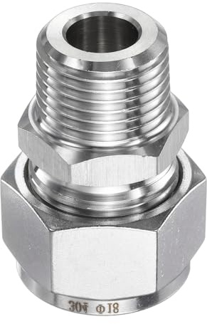 sourcing map Compression Fitting 18mm Tube OD x 1/2 NPT Male Thread Stainless Steel Straight Coupler Adapter Compression Tube Pipe Fitting Connector for Oil Gas Water