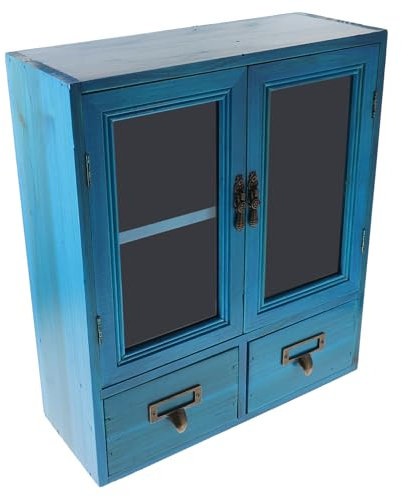 HIAKDOFT Armario De Almacenamiento De Madera Pequeño De Doble Puerta Azul, Gabinete De Pared De Madera Maciza, para Organizador De Encimera Habitaciones,