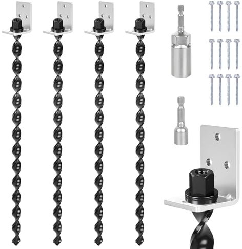 24 Ground Anchors Screw in, 4PCS Heavy Duty Mobile Home Anchors, Multi-Purpose Earth Anchors with Brackets and Adapter for Drill, Ideal for Mobile Homes, Storage Sheds and Carports (Sliver)