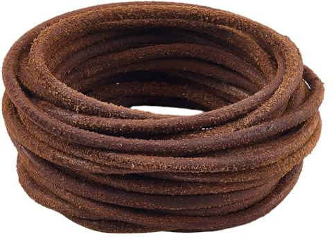GORGECRAFT 5 m X 4mm Echtes Rundes Lederband Mattiertes Lederband Echtes Rindslederseil Natürliches Yak Fell Wildleder Flechtfaden Für Heimwerker Basteln Armbänder Halsketten Schlüsselanhänger Schmuck
