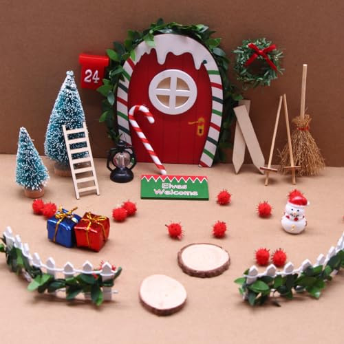 aupawdy Kit DIY Puerta de Duende Navideño, Set Completo con Accesorios Miniatura, Decoración Mágica Navideña para Habitación Infantil, Regalo DIY Navideño Popular para Niños 3-12 Años