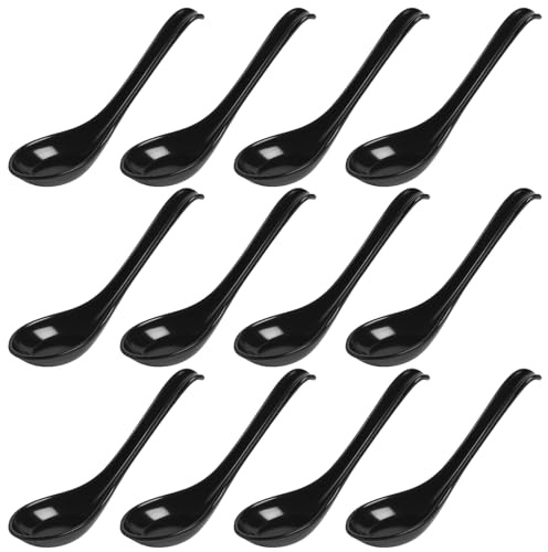 Ramen Spoons, 12 Chinese Soup Spoons with Ergonomic Handle, 17 cm Durable Soup Ladle for Ramen, Pho and Asian Cuisine, Dishwasher Safe