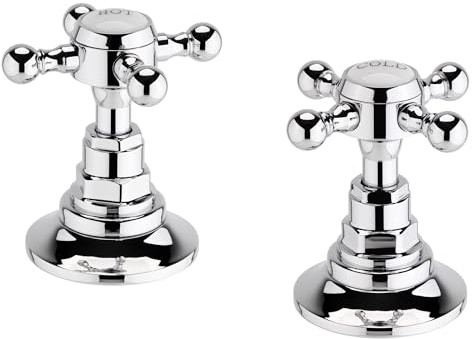 ENKI, SV09, Traditional Crosshead 3/4 Deck Bath Side Valves, Pair, Chrome
