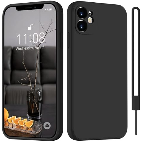 HGH für iPhone 11 Hülle Silikon mit Lanyard, Schwarz | Handyhülle für iPhone 11 Dünn Rundumschutz mit Microfiber-Innenfutter Kratzfest Schutzhülle Case 6.1