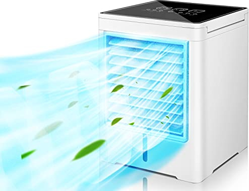HomHou Portable Air Cooler, 470ml Mini Air Conditioner with 3 Speeds & USB Charging, 3-in-1 Personal Cooling Fan with Timer (1/3/6H), Quiet & Energy-Saving, Desktop Air Cooler for Room, Office, Travel