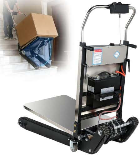 Carretilla eléctrica de 1200 W con cadenas mejoradas y estante ajustable en altura, batería de litio, hasta 400 kg, con cuerda de seguridad, subidor de escaleras resistente para almacén y logística