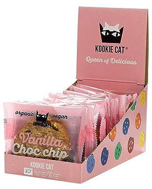 Kookie Cat Vanilla Choc Chip - Individually Wrapped Vegan Cookies, Gluten Free, Soy Free, Bio and Organic, Cashew & Oat - 12 x 50g