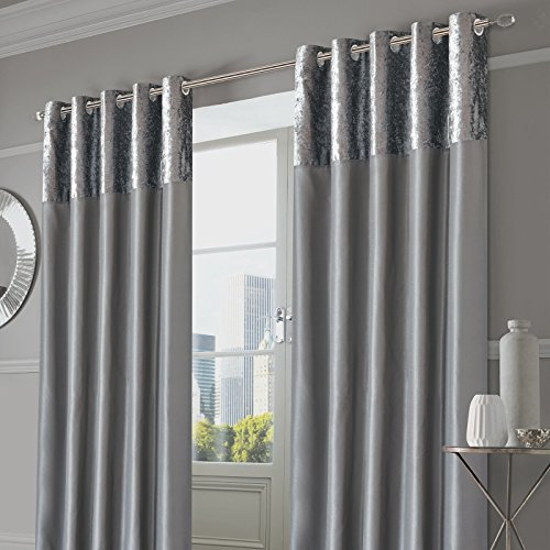 Sienna Vorhänge aus Pannesamt, komplett gefüttert, mit Ösen, aus Kunstseide, für Fenster Silver Grey, Breite 167,6 cm x Länge 137,2 cm Polyester, Manhattan Silber Grau, B x L: 168 x 137 cm