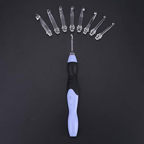 9 in 1 Wiederaufladbare USB Light Up Häkelnadeln, LED Dimmbare Häkelnadeln mit 9 Austauschbaren Köpfen, 2,5 mm - 6,5 mm Häkelnadel mit Licht, für Frauen/Mama(violetter Griff)