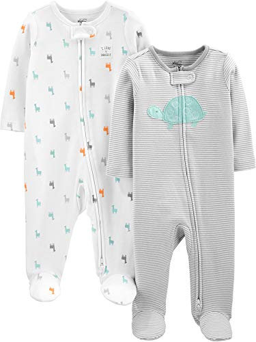 Simple Joys by Carter's Unisex Baby Neutral 2-Pack Cotton Footed Sleep and Play Kleinkindschläfer, Grau Schildkröte/Weiß Lama, Frühchen (2er Pack)