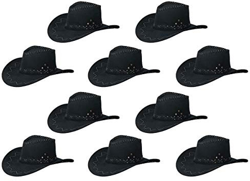 Alsino Cowboyhut Cowboy Hut 10er Set Karneval Westernhut Unisex Kostümzubehör Fasching Kunstleder Kopfbedeckung (schwarz)
