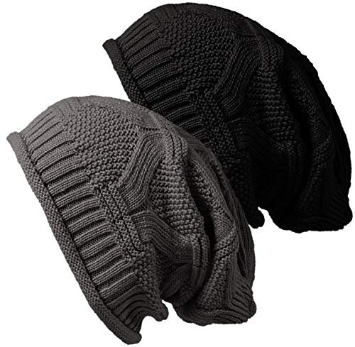 2er Wintermütze Damen Winter Mütze Strickmütze Warme Slouch Beanie mit Fleece Innenfutter MEHRWEG