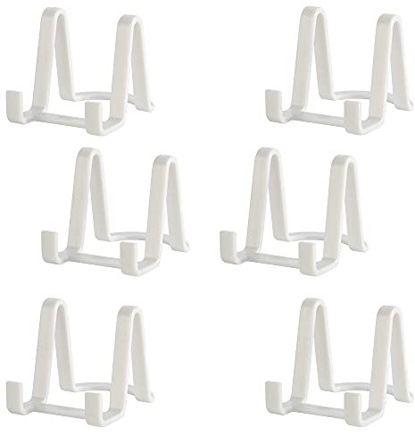 Tincogo 6 Stück Tellerständer Tellerhalter aus Kunststoff - Plastik Staffelei Ständer für Teller, Bilderrahmen, Foto, Kunst - Höhe 3 Zoll (7,5 cm) - Weiß