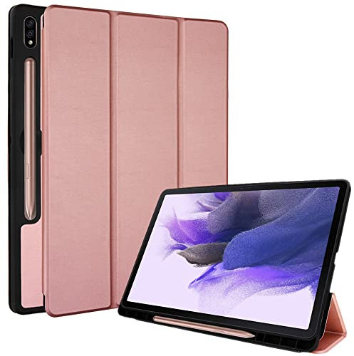 TECHGEAR Smart Case for Samsung Galaxy Tab S7 FE 12.4 (SM-T730/T736) & Tab S8 Plus 12.4 (SM-X800/X806) Leather Slim Smart Case Stand Protective Cover [Auto Wake/Sleep] Soft TPU Holder - Rose Gold