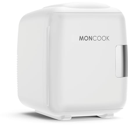 MONCOOK Mini-Kühlschrank für Schlafzimmer – Kleine, tragbare und leise Mini-Kühlschränke für Hautpflege – Kühl- und Wärmefunktion – Perfekt für Zuhause, Büro, Auto oder Reisen - 14L - Weiß Mono