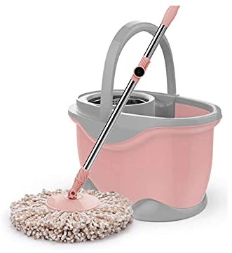 BKWJ Trapeador y Cubo con Conjunto de escurridores, trapeador de Giro y cubeta, trapeadores giratorios para Limpieza de Piso, Soporte de Acero Inoxidable Microfibra de Microfibra (Color : Pink)
