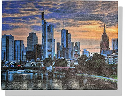 Frankfurt Mainhattan Skyline Kunstdruck Wandbilder | Leinwand 40X30 cm Wanddeko | Deko Schlafzimmer Wohnzimmer Bilder | Canvas Wandbild Bilder mit Rahme | Geschenke Modern Bild (Frankfurt Skyline)