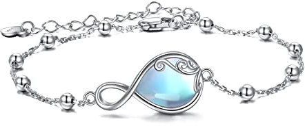 POPLYKE Mondstein Armband Sterling Silber Verstellbar Mondstein Filigran Infinity Armbänder Edelstein Schmuck Geschenke für Frauen