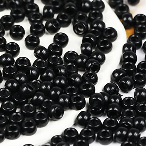 VOOMOLOVE 1000PCS Black Pony Beads - Bracelet & Hair Braids Beads for Crafts - 6x9mm