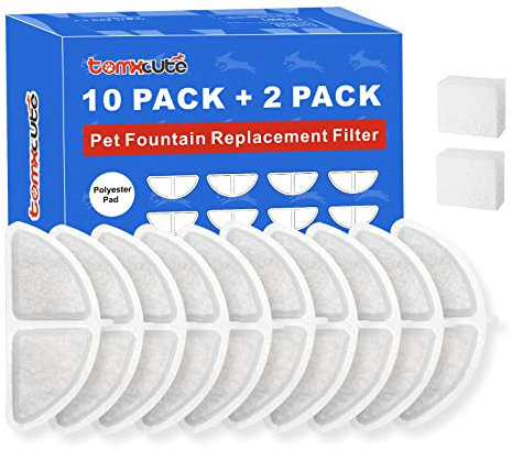 Filter für TOMXCUTE Batteriebetriebene Katzenbrunnen (Modell: P9), 10 Stück Ersatzfilter und 2 Vorfilterschwämme
