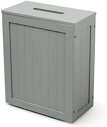 Wooden Slimline Shaker Bathroom Storage Unit Toilet Roll Paper MDF Cabinet Compact Box Multi-Purpose Cleaning Bathroom Tidy Box Hamper Home Office, 35H x 28W x 14D cm (GREY)