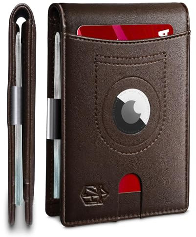 Zitahli Portefeuille pour Homme Airtag en Cuir Fin RFID avec boîte Cadeau, café Classique, S, Moderne