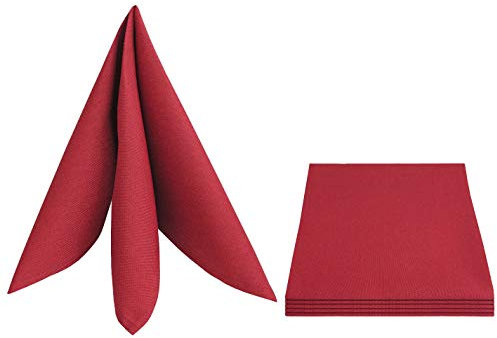 Leinen Optik Servietten 4er-Set Eckig 50 x 50 cm Dunkelrot Abwaschbar Wasserabweisend Fleckschutz Pflegeleicht mit Saumrand