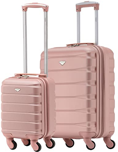 Flight Knight Koffer 2er Set Leichtgewicht 4 Rad ABS Hartschalenkoffer Handgepäck 55x40x20cm & 40x20x25cm Ryanair Maximale Größe für Überkopf & Untersitz Hartschalenkoffer Leichtes Handgepäck Set