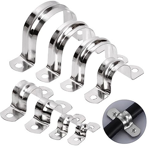Glarks Lot de 50 colliers de serrage M8 en acier inoxydable 304 à 2 trous - Sangle de tuyau rigide robuste - Support en U - Collier de serrage pour fixation de câble de tube de tuyau (40 mm)