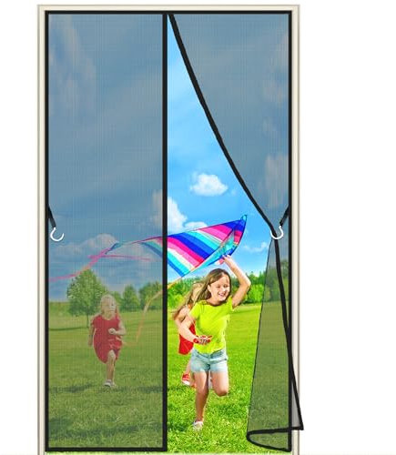 Magnet Fliegengitter Tür, 195x270 cm Insektenschutz Magnet Fliegenvorhang, Magnetverschluss, Klebemontage Ohne Bohren, für Flure Türen, Anthrazit P