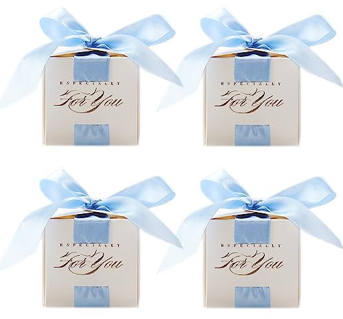 Klein Hochzeit Geschenkbox 30 Stück Gastgeschenke Babyparty Süßigkeiten Kasten Gastgeschenke Schachtel Kartons Bonboniere Kasten mit Farbband für Geburtstag Hochzeit Taufe Geburt Party (Blau)