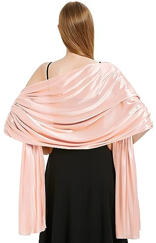 Vijamiy Stola Donna Cerimonia Raso Chiffon,Elegante Cerimonia Scialle Oro Argento Colorato Da Sera Utilizzare Per Matrimonio,Festa Matrimonio,Regalo(Rosa carne)