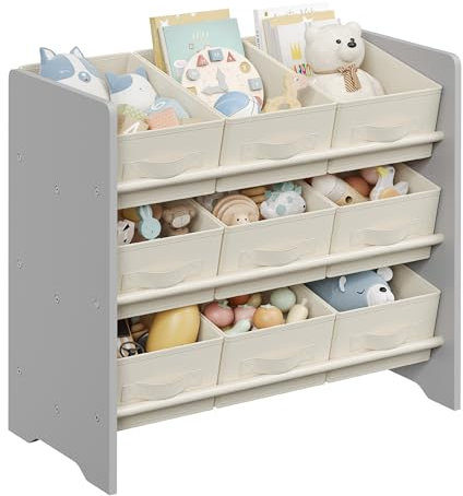 SONGMICS Étagère à Jouets pour Enfants, Étagère à Livres pour Enfants, 9 Boîtes de Rangement en Tissu Non-tissé, pour Chambre d’Enfant, Spacieuse, 29,5 x 62,5 x 60 cm, Gris Tourterelle GKR033G10