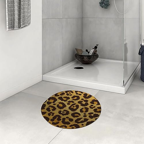 DHAEY Badezimmerteppich rutschfest Leopard-Muster-afrikanisches Tier-Schwarz-Gelb Waschbar Teppich rund Weich Flauschig Badteppich Weich Kurzflor Mikrofaser Badvorleger 60 cm
