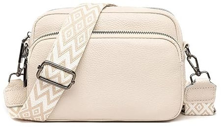 Leisofter Damen Umhängetasche Echtes Leder Crossbody Bag Damen Moderne Taschen mit Breite Schultergurte