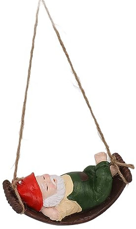 Zerodis Zwergen-Schaukel-Skulptur, Ornamente, Zwerg-Schaukel-Skulptur, Ornamente, Harz, Zwergstatuen auf Einer Schaukel, Kunstharz und Schnur. Schöne 7,5 Zoll Große (Grün)