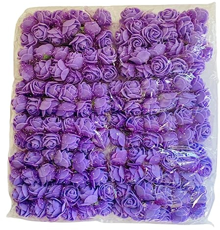 Artificial Flowers Foam Roses Purple Wedding Flowers Fake Flowers with Stem Bridal Bouquets Birthday Wedding Party Flower Arrangement DIY Crafts Accessories Home Party Decoration 144 pcs 5 Pack