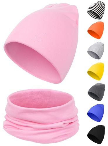 Kiiwah Ensemble Bonnet et Cache Cou pour Garcon et Fille, Douce Echarpe Bebe Tricotée pour Age0-36 Mois (Rose)