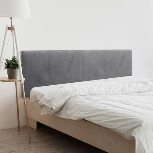 DHOME Kopfteil aus Kunstleder oder Stoff, Acualine, einfarbig, zweiteilig, 2-teilig, gepolstert, modernes Design, Aschgrau, 210 cm (200 cm Bett)