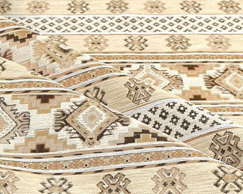 ILME Kelim-Muster, Polsterstoff, Bohemian, Boho, Wandteppich, Tribal, Südwesten, Türkisch, Persisch, Marokkanisch, Ethnischer Stoff, Meterware (140 x 91,4 cm), Cremefarbenes Biskuit